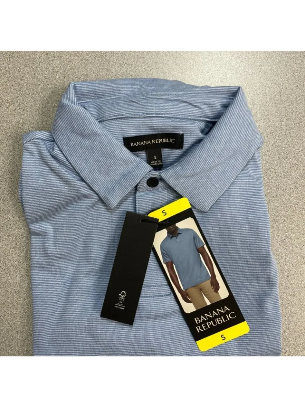 NWT Banana Republic Men's S Blue Striped Polo Shirt Cotton Short Sleeve